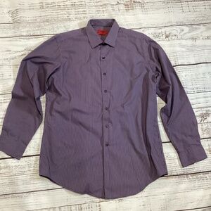 1635. Alfani Men’s Purple & Grey Pinstripe Dress Shirt EUC Size 16 34/35 